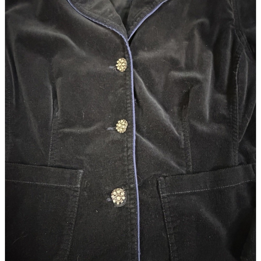 Navy Corduroy Blazer Jacket Womens Size Large Crystal‎ Buttons Unique Size L